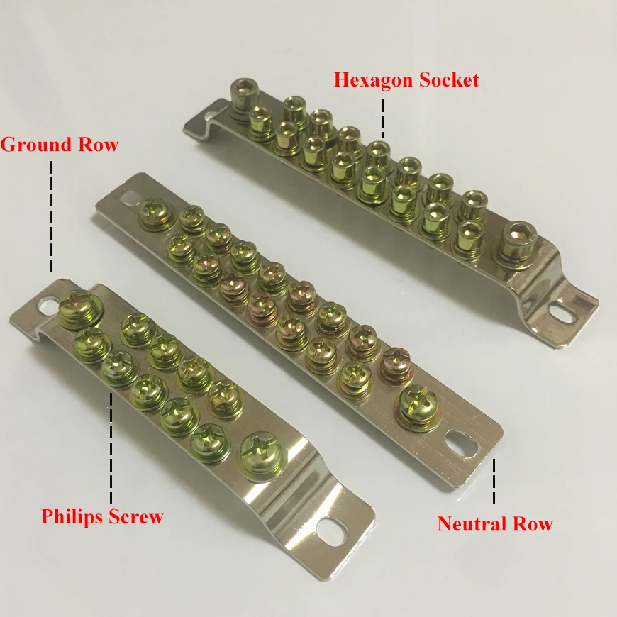 2.5*25mm 2.5x25mm 11P 11 Position Hole Hexagon Socket Philips Dual Two 2 Neutral Ground Row Brass Connector Bar Terminal Block