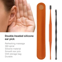 50 hot sale practical stainless steel ear wax remover refreshing anti slip pp double head ear pick for adult spiral massage