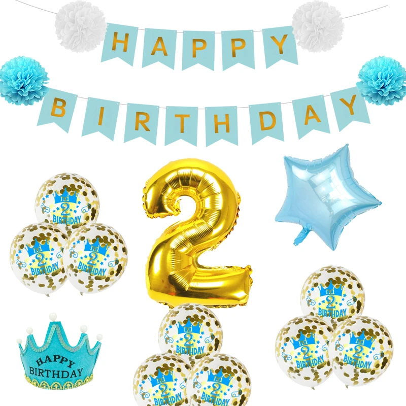 

ZLJQ Little Boy Birthday Decoration Confetti Balloon Happy Birthday Banner 1 2 3 Year Old Baby Boy Birthday Party Surprise