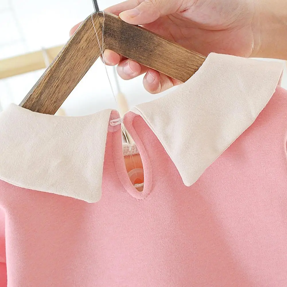 Winter Fleece Baby Girls Sweatshirt Comfort Soft Long Sleeve Personality Doll Collar Dot Warm Korean Lovely Clothes