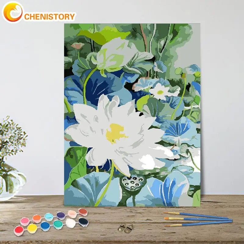 

CHENISTORY Oil Painting By Numbers Lotus Flowers For Children Handpainted Kits Drawing Canvas Diy Pictures Home Decoration