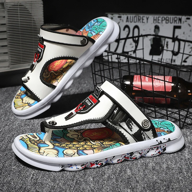 

Summer Slippers Men Graffiti Personalized Outdoor Beach Sandals Holiday Shoes