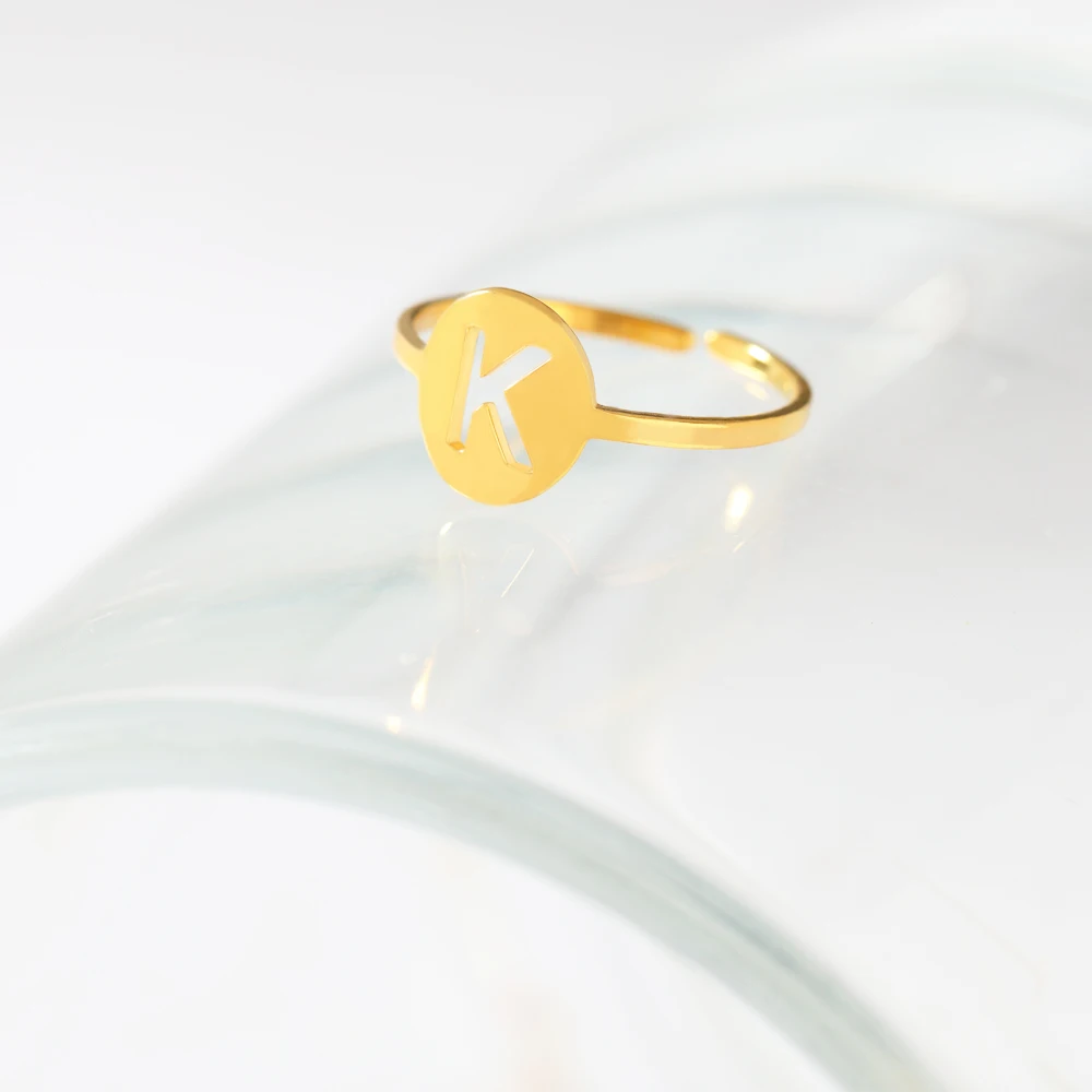 

Adjustable Opening A-Z Letter Rings for Women Men Stainless Steel Initial Ring Female Gold Color Name Alphabet Ring BFF Jewelry