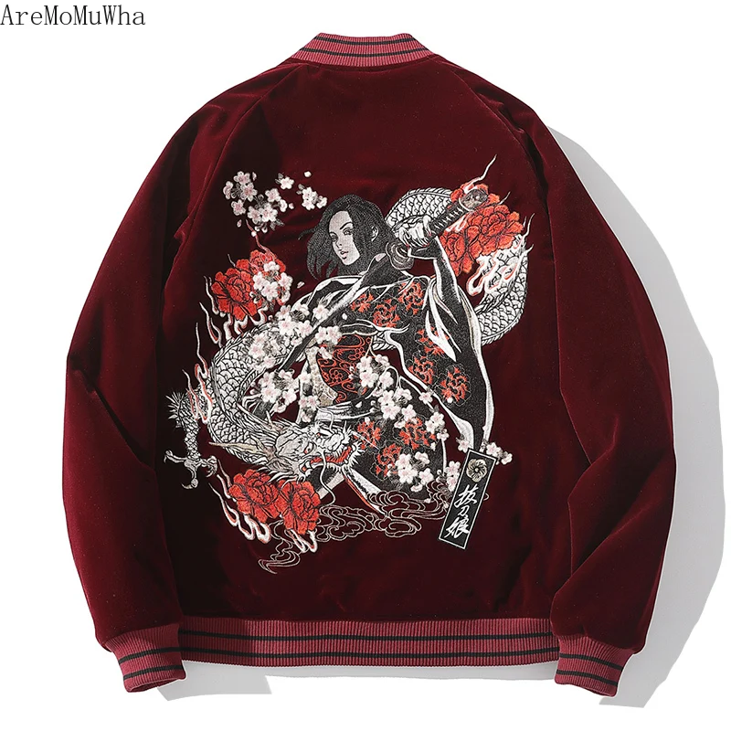 New Embroidery Yokosuka Cotton-padded Sword Girl Men's Women's Couples Japanese Brand Retro Rock Cotton-padded Clothes M-3XL