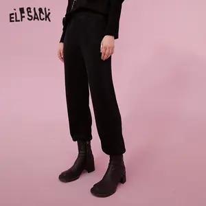 ELFSACK однотонные минималистичные Прямые повседневные женские шаровары, осень 2020, чистый эльф с высокой талией, Корейская Женская Базовая Повседневная Нижняя часть