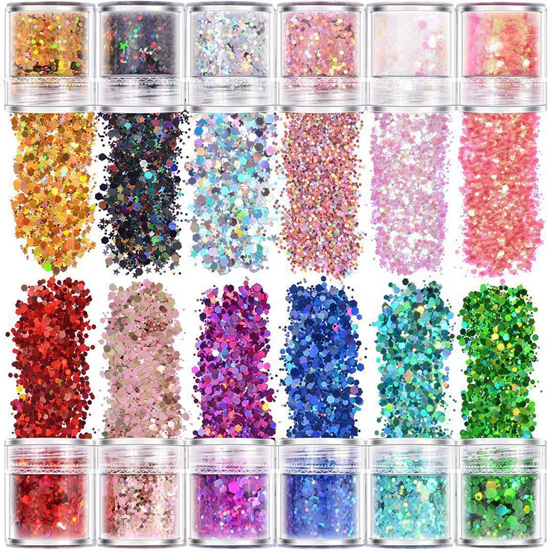 

CHUNKY HEXAGON GLITTER | 12 Colors Chunky Holographic Glitter Mix Holographic Glitter, Nail Art Chunky Glitter, Glitter,ku