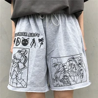 2021 letter cartoon sports and leisure loose wild student was thin high waist shorts printed elastic waist shorts shorts loose