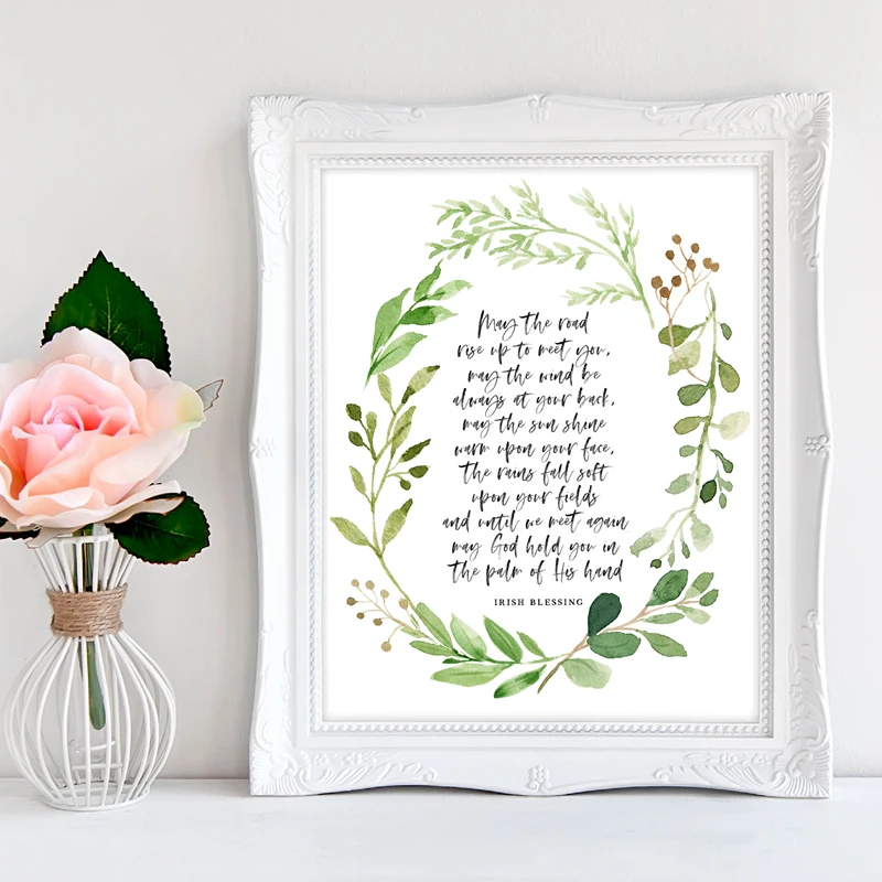 

Nordic Modular Poster Canvas Painting Irish Blessing Quotes Home Decor Watercolor Leaves Picture Modern Printed Bedroom Wall Art