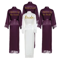 silk stain robes for women satin lace long robe bridesmaid robes for girls customied purple bridesmaid birthday robes silk robe