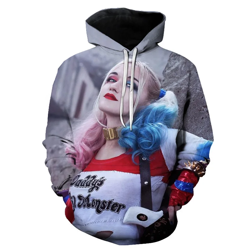 

Men's Harajuku autumn and winter casual 3D hoodie, comfortable, loose and warm clothes, clown girl character theme pattern