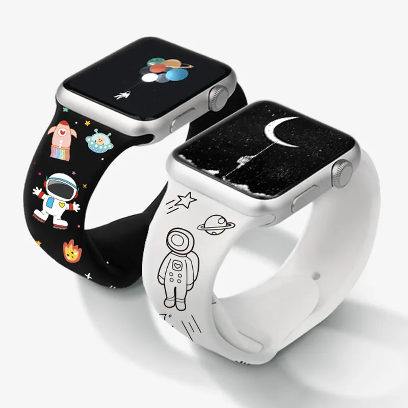 

Ремешок силиконовый для Apple Watch 44 мм 40 мм iWatch 38 мм 41 42 мм, браслет с принтом для Apple Watch 7 6 SE 5 4 3 band 45 мм