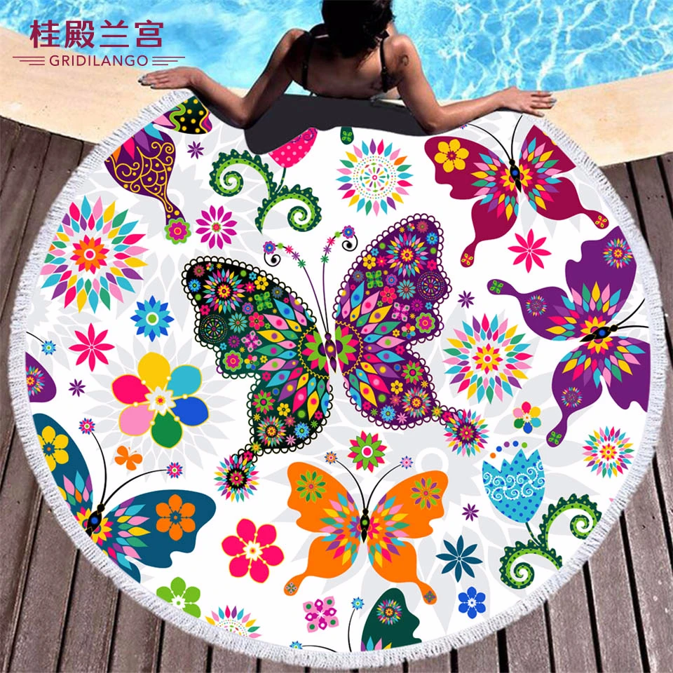 GRIDILANGO цветные бабочки круглые пляжные полотенца из микрофибры с кисточками