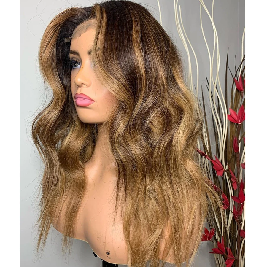 

Ombre Highlights 27# Blonde Human Hair Wigs 150% Density Baby Hair Full Lace Human Hair Wigs For Women