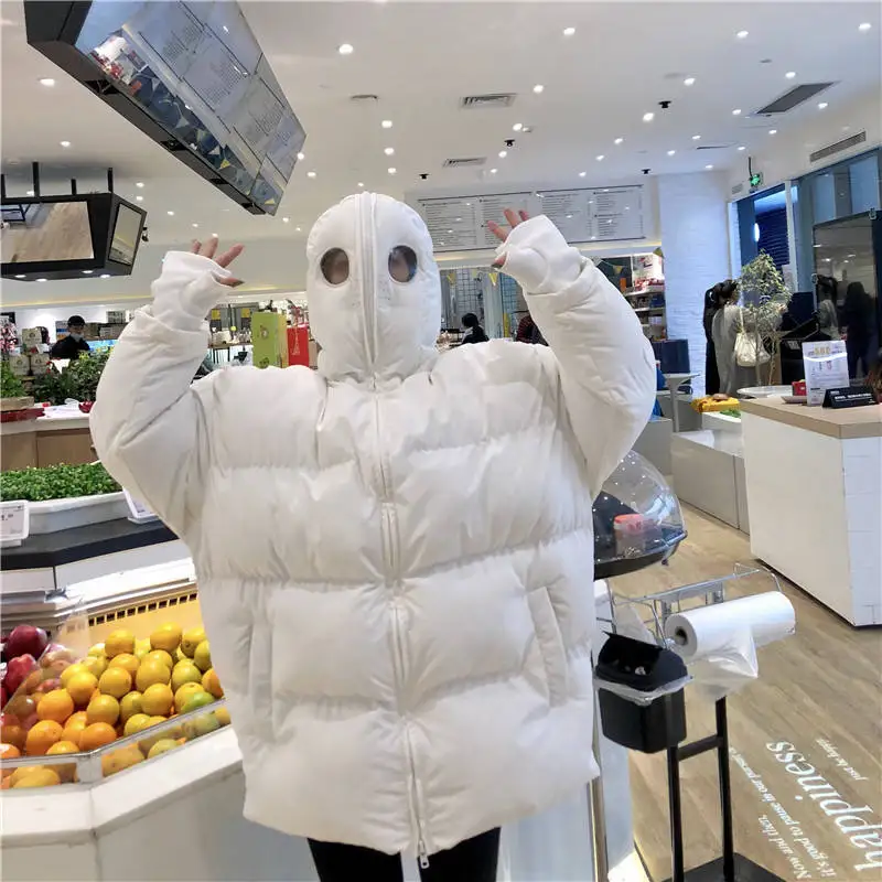 Woherb Harajuku зимнее пальто для женщин и мужчин более размера d свободная парка с капюшоном толстые стеганые пальто размера плюс ватные куртки забавные чужеродные пальто