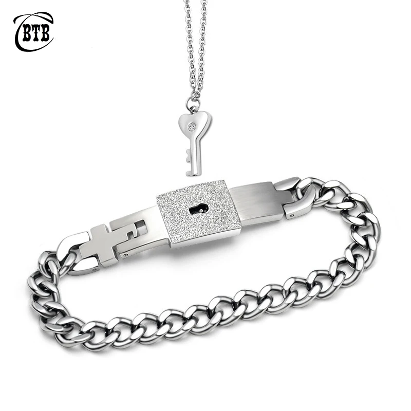 Пара ювелирных изделий наборы из нержавеющей стали любовь сердце замок браслеты