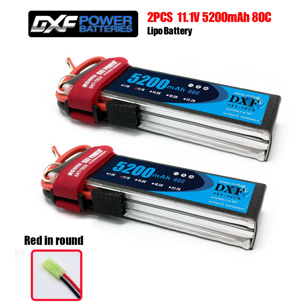 DXF RC батарея 2 шт 11,1 V 5200mAh 80C-160C 3S Lipo батарея для RC вертолетов самолета автомобиля дрона FPV лодки грузовика - Цвет: Red in round