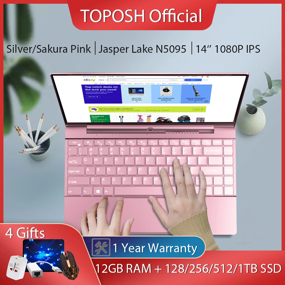 

14 Inch Intel Celeron N5095 Laptop DDR4 12G RAM 2021 New 1920*1080 IPS Notebook Backlit Keyboard Pink Computer PC Slim Netbook