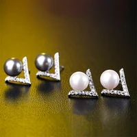 1 pair exquisite fashion womens temperament pretty inlaid zircon pearl v shape ear stud earrings gifts