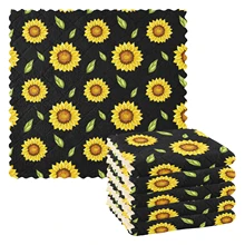 6pcs Super Absorbent Microfiber Kitchen Dish Cloth Tableware Household Cleaning Towel Sunflower Print Kitchen Tools Gadgets