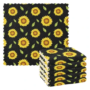 6pcs super absorbent microfiber kitchen dish cloth tableware household cleaning towel sunflower print kitchen tools gadgets free global shipping