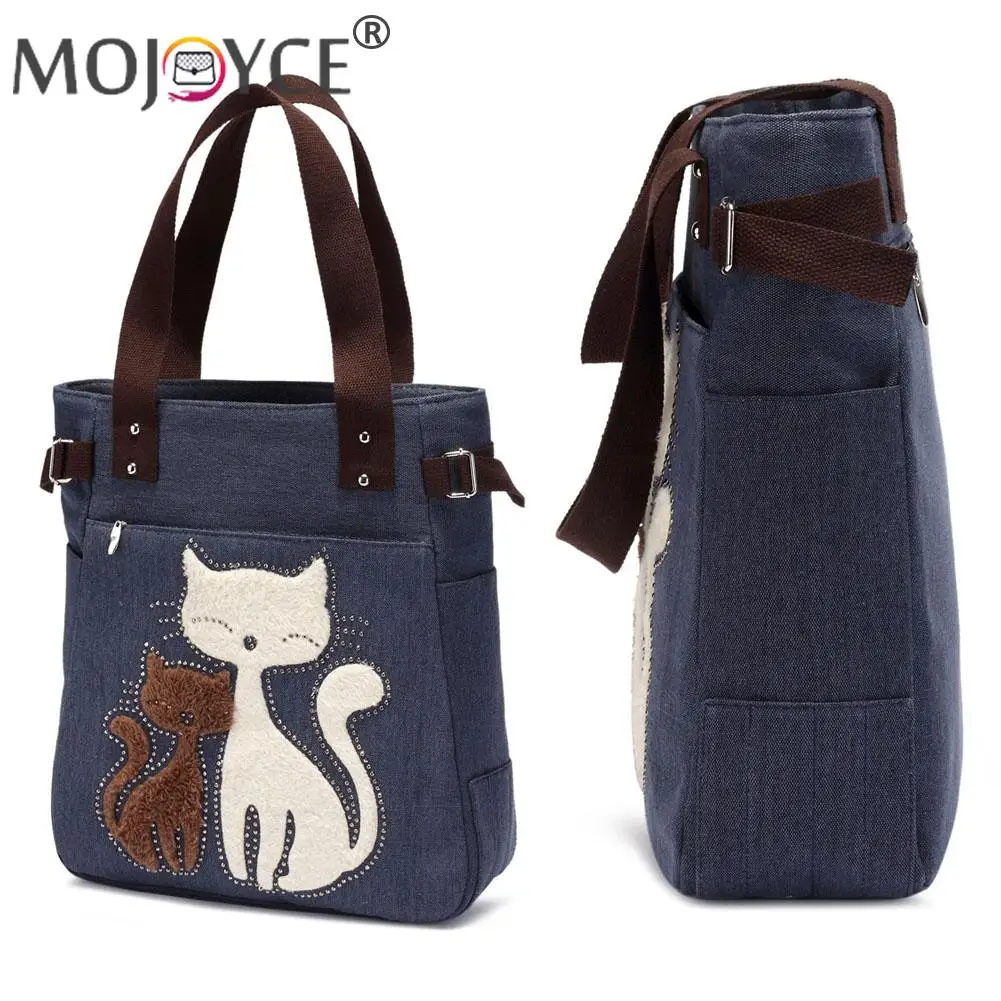 Холщовая женская сумка с мультяшным принтом кошки милая дамская сумочка-тоут