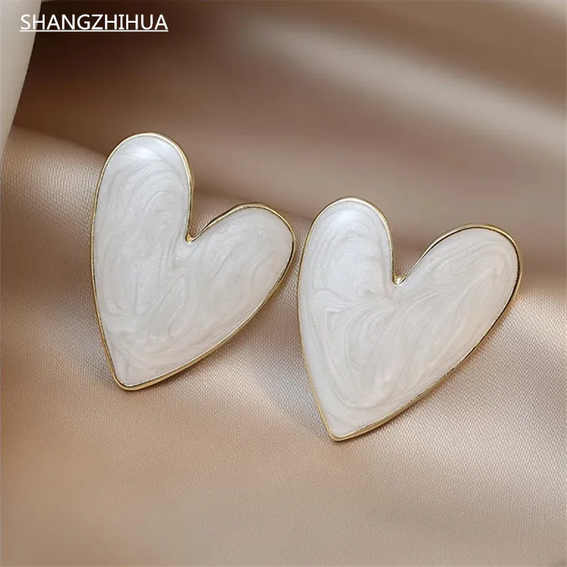 

Classic Exaggerated Wind White Heart Enamelled Large Earrings For Women With Elegant Delicate Unusual Jewelry Gift Accessories