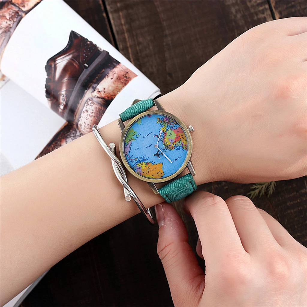 Мода Глобального Путешествия На Самолете Карта Джинсовая Ткань Band Смотреть