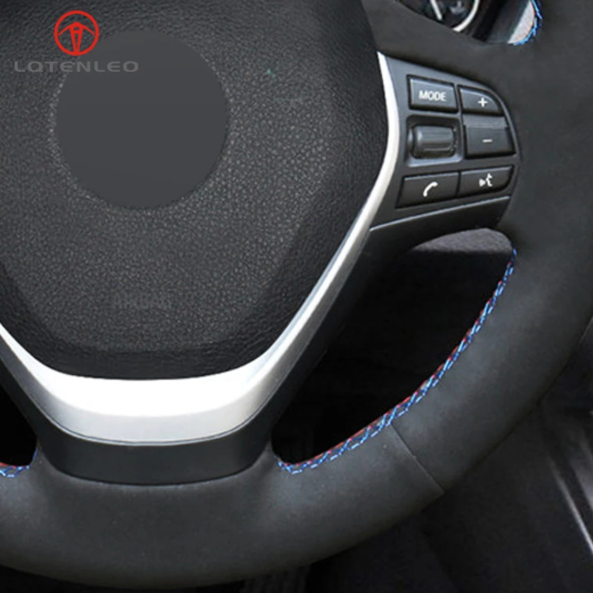

LQTENLEO Black Suede DIY Car Steering Wheel Cover For BMW 4 Series 420d 420i 428i 430i 435i 440i F32 F33 F36 2013-2019