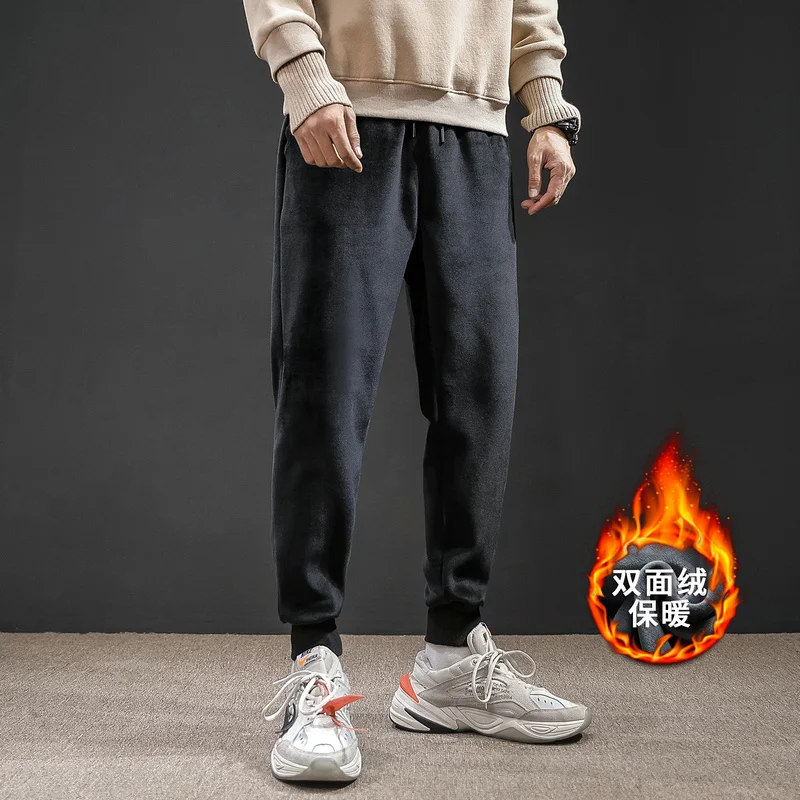 

Fleece Warm Fashion Winter Jogging Pants Men Casual Slim Fit Trousers Thicken Lamb Velvet Sweatpants Male Streetwear