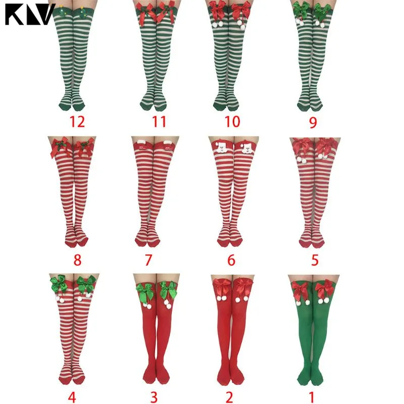 Женские рождественские гольфы до бедра с милым помпоном бантом мультяшным