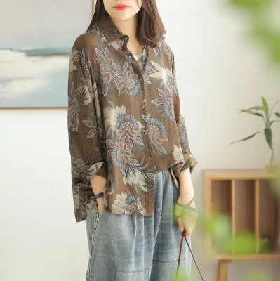 

New Tencel shirt large size women loose wild flowers in spring 2020 theatrical shirts shirts