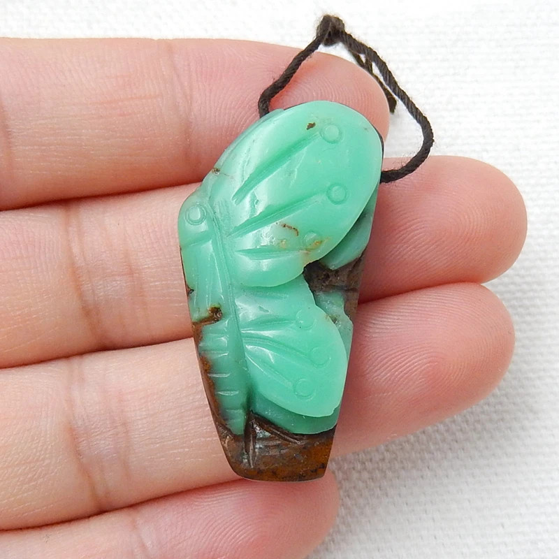 

Carved Natural Stone Chrysoprase Gemstone Butterfly Pendant, 34x18x10mm, 7.8g