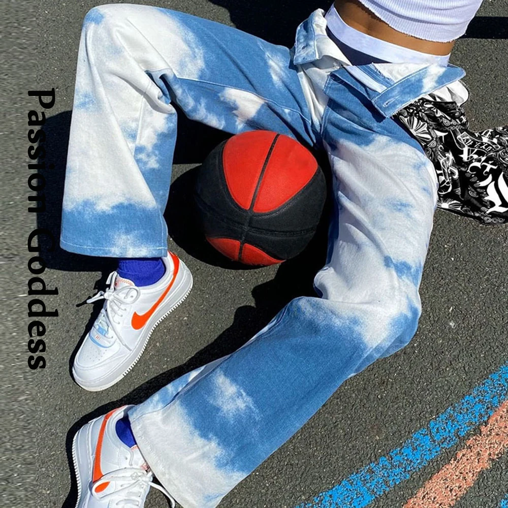 Повседневные женские прямые свободные мешковатые брюки небесного цвета со