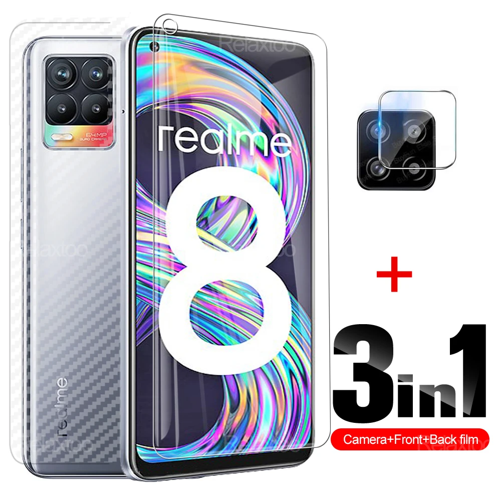 

For Oppo Realme 8 8Pro Soft Back Carbon Fiber Film + Tempered Glass For Realme 8 7 5 Pro Front Screen Protector With Lens Film