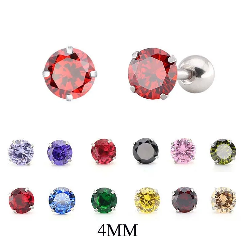 

1 Pair 4MM Stainless Steel Prong Zircon Ear Tragus Cartilage Earring Ear Stud Ring Body Piercing Jewelry