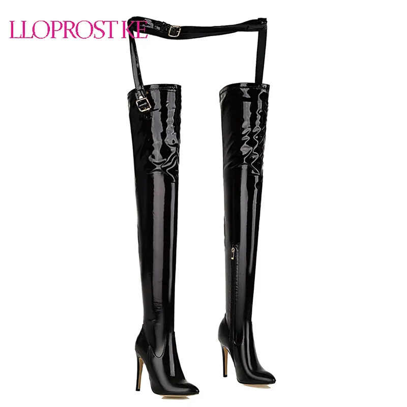 

Lloprost ke 2020 winter new European sexy fashion stiletto pointed super high heel over the knee boots with buckle plus size 49
