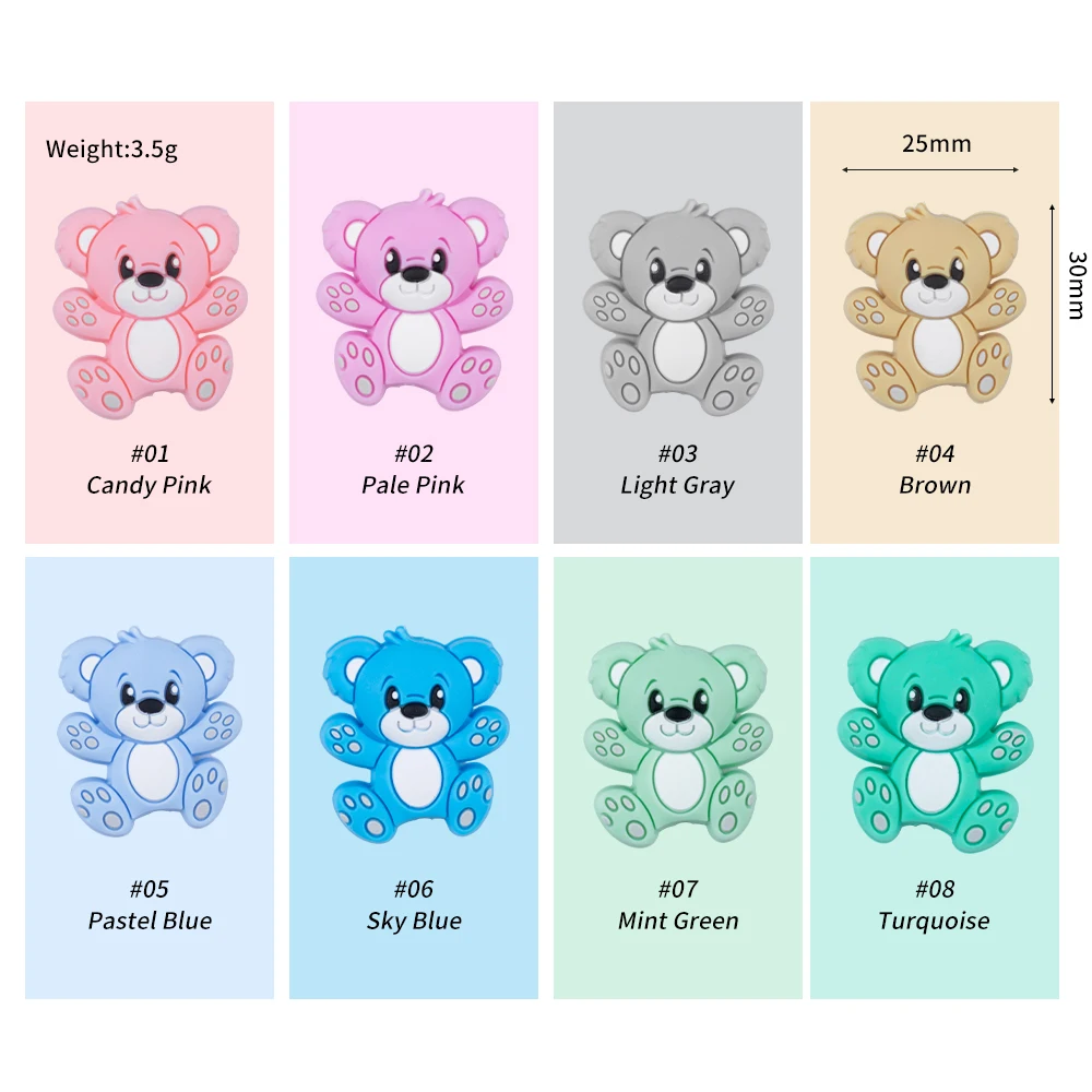Sunrony-collar de dentici&oacute;n para beb&eacute;, cuentas de silicona de animales sin BPA, juguete de silicona de grado alimenticio, varilla diminuta de enfermer&iacute;a, 10 piezas-4