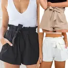 Женские летние шорты с оборками, пикантные повседневные шорты с высокой талией, цвета: черный, белый, хаки