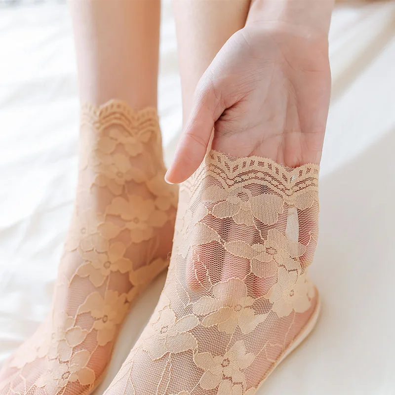 

5 Pair Women Lace Thin Socks Lady Breathable Harajuku Style Fashion Ankle Socks for Summer New arrival K2