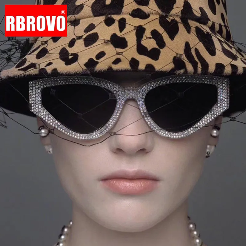 

RBROVO Rhinestone Cat Eye Sunglasses Women 2021 Designer Sunglasses Women Mirror Glasses Women Vintage Oculos De Sol Feminino