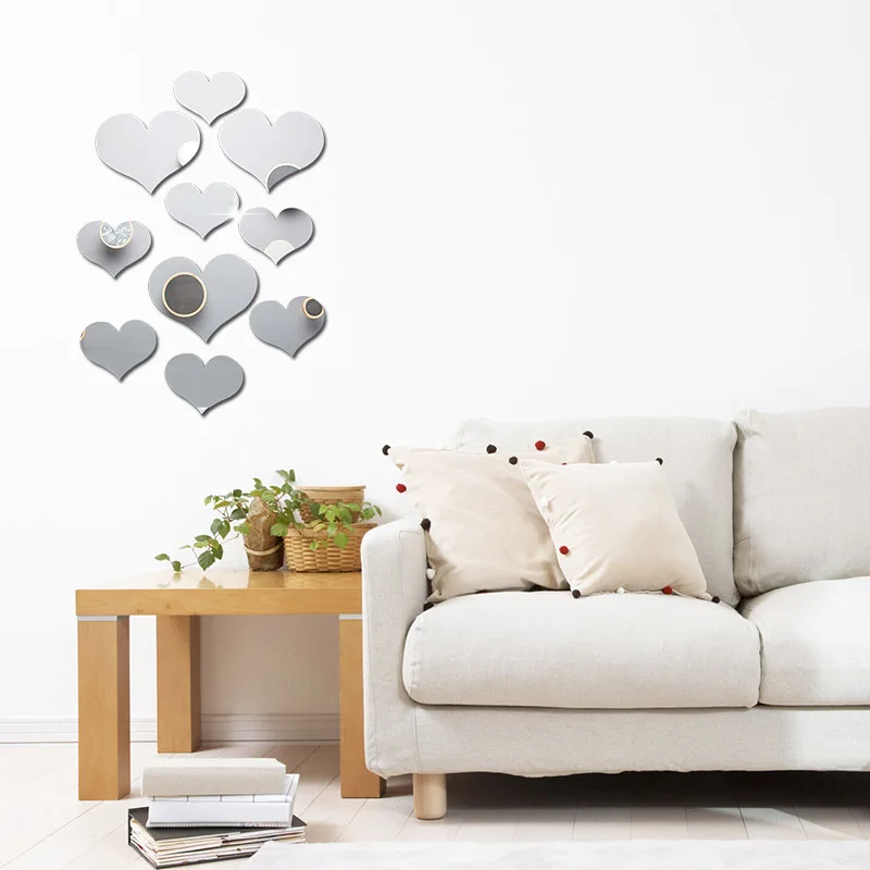 10 шт. зеркальные настенные 3d наклейки в форме сердца акриловые художественные