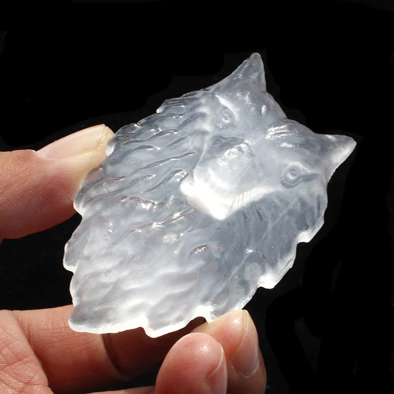 

1 Pcs Natural Selenite Crystal Wolf Head Craft