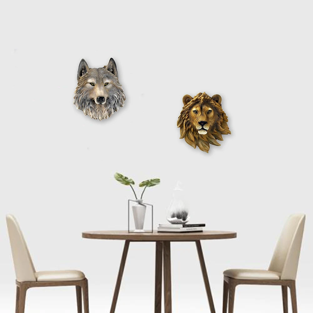 3D Animal Head Wolf Leopard Lion Bear Tiger Wall Ornaments Resin Wall Hanging Decoration in Nordic style Decor Gift for Home