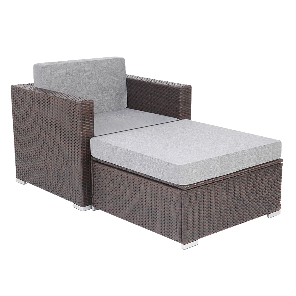 

【US Warehouse】Patio PE Wicker Rattan Single Sofa and Ottoman Sofa