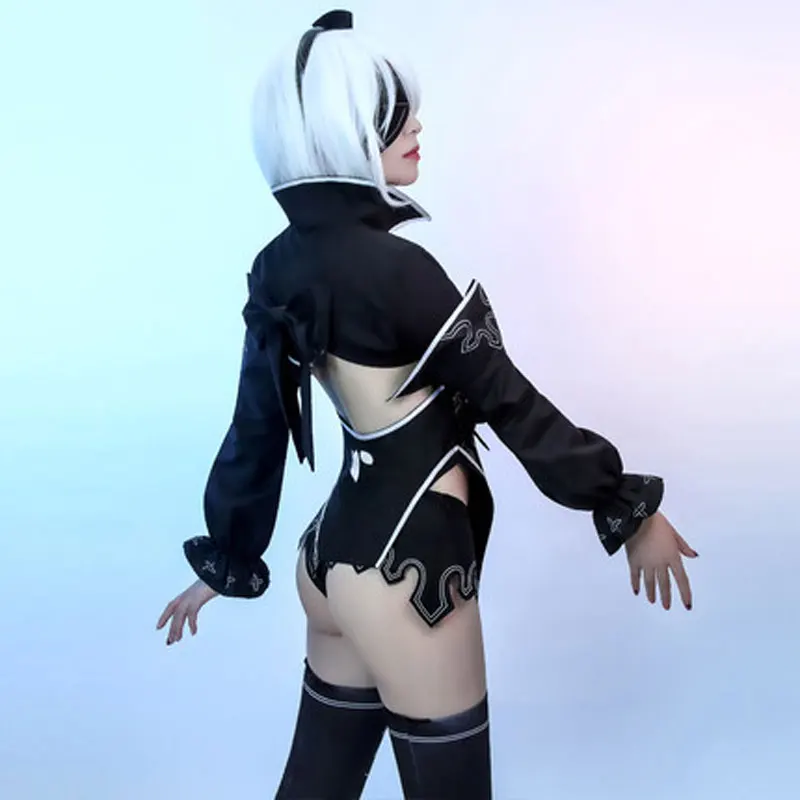 NieR 2B Cosplay Costume Game Reincarnation Sexy Women Black Outfits Halloween Top Skirt Full Set |