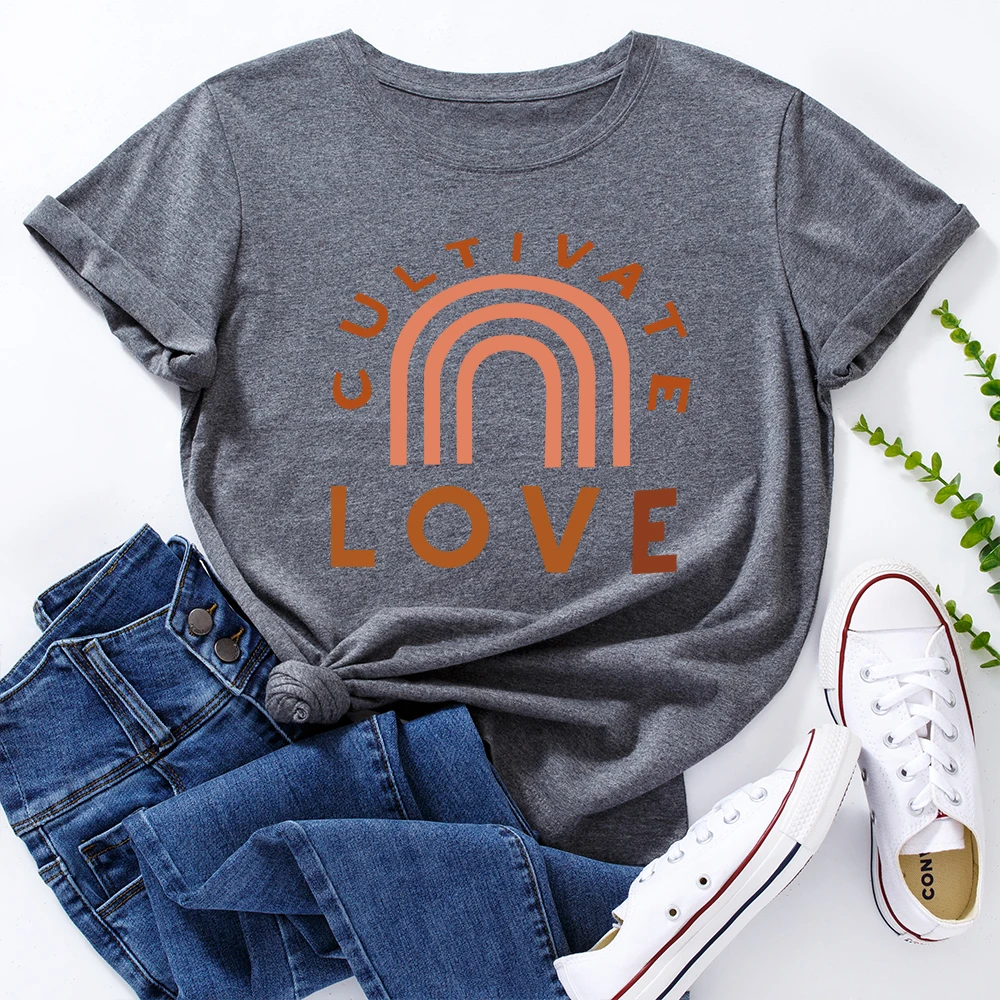 

«Лейки с любовью» одежда единого дизайна для рубашка женская принтовые тройники 100% хлопковое платье с вырезом лодочкой и короткими рукавам...