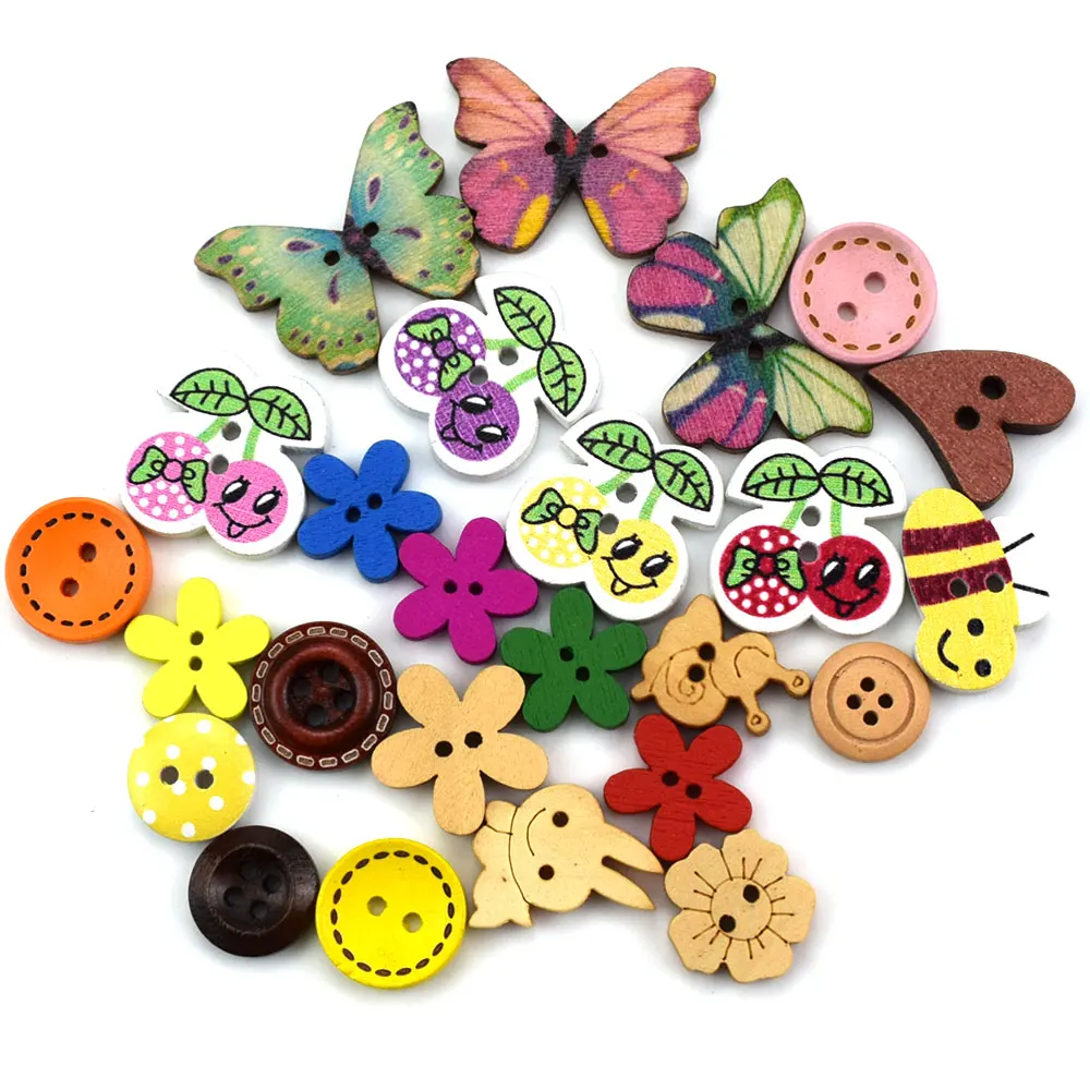 Botones de madera multicolores para costura de ni&ntilde;os, accesorios decorativos para &aacute;lbum de recortes, 500 piezas, mezcla de 2 agujeros-1