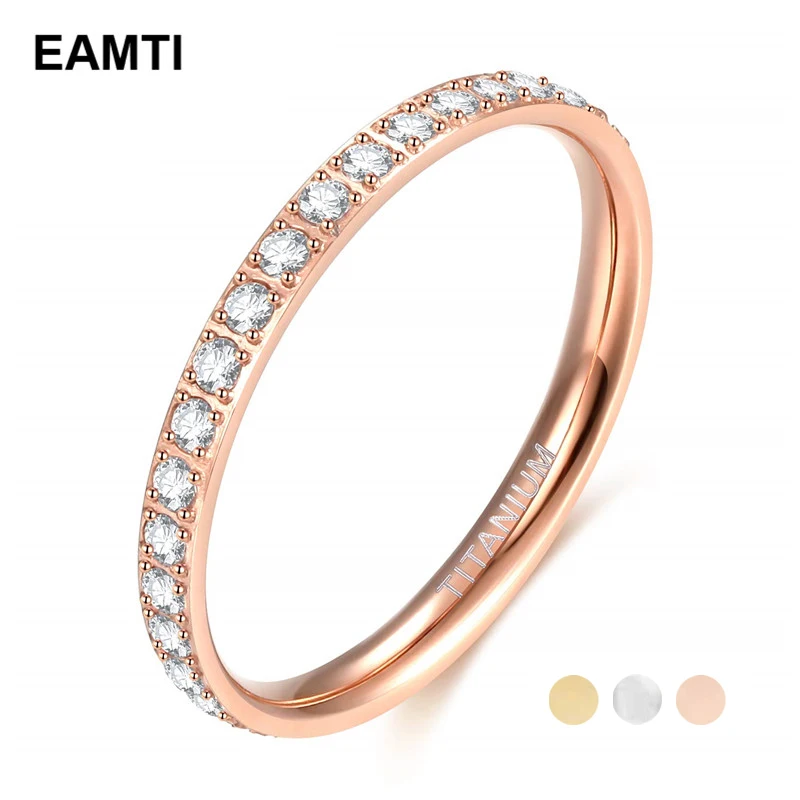 

Eamti 2mm Women Titanium Ring Cubic Zirconia Anniversary Wedding Engagement Band Size 4 to 13 bagues pour femme