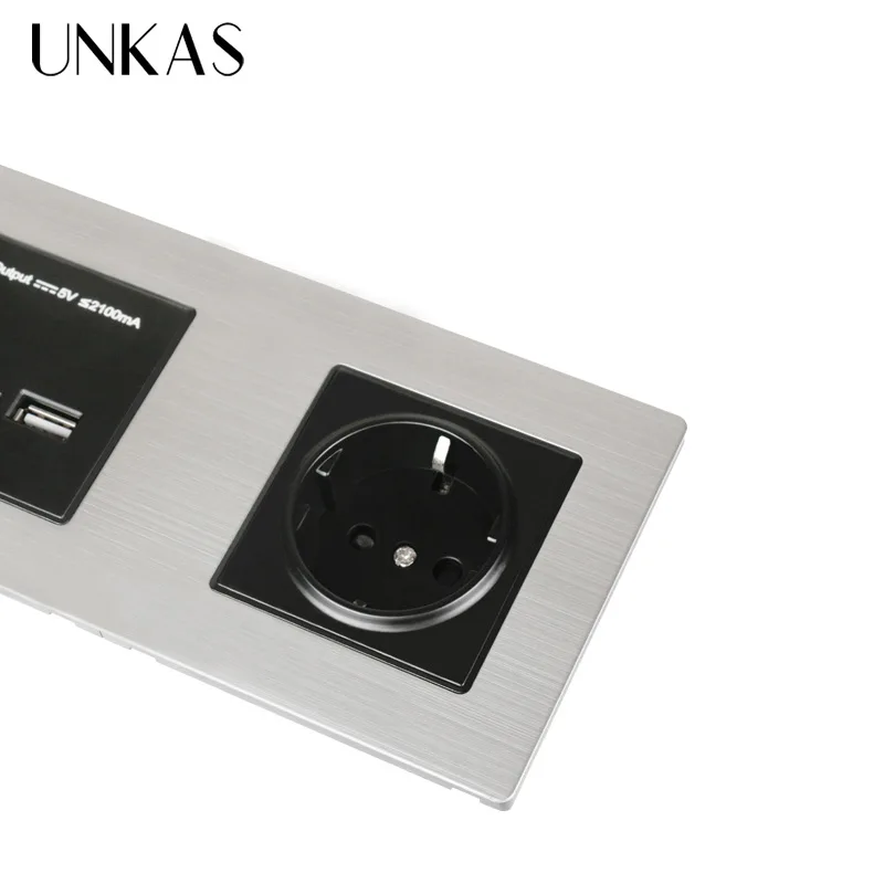 Настенная панель UNKAS из нержавеющей стали двойная розетка Евророзетка 16 А