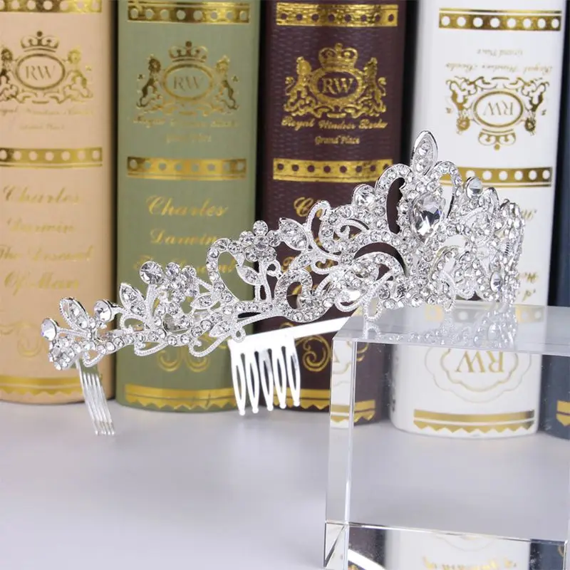 

Wedding Crown Crystal Rhinestones Princess Crown with Comb Exquisite Headband for women HX6F
